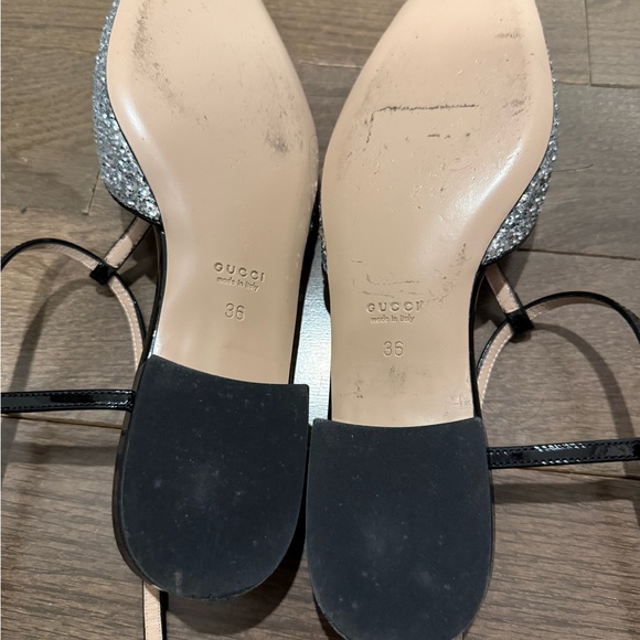Gucci Women's Glitter Silver T-Strap Shoes - Picture 3 of 6